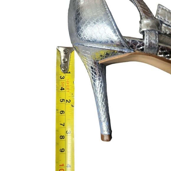 Michael Kors Leather Snakeskin Strappy Dressy Heeled Sandals Silver Women's 8.5M - Picture 9 of 14
